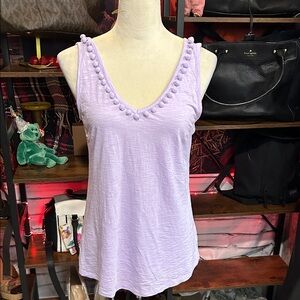 Lilly Pulitzer Light Purple Tank Top with Pom-Pom Trim